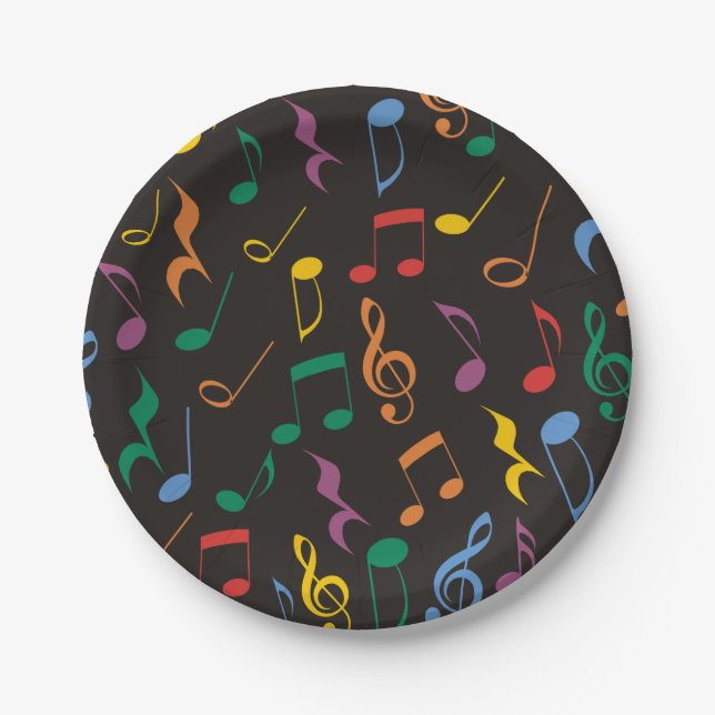 Colorful Music Notes Paper Plates (Front)