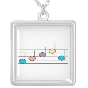 Colorful Music Notes Pastel Pattern Silver Plated Necklace