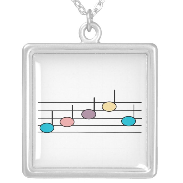 Colorful Music Notes Pastel Pattern Silver Plated Necklace (Front)