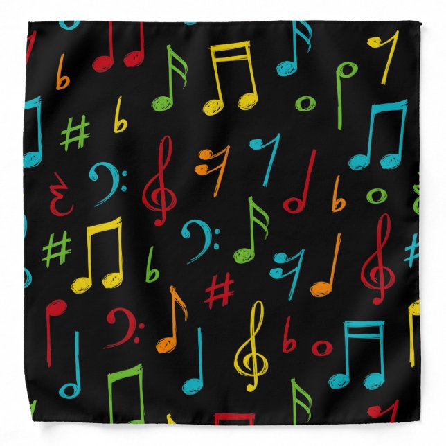 Colorful Music Notes Pattern Bandana (Front)