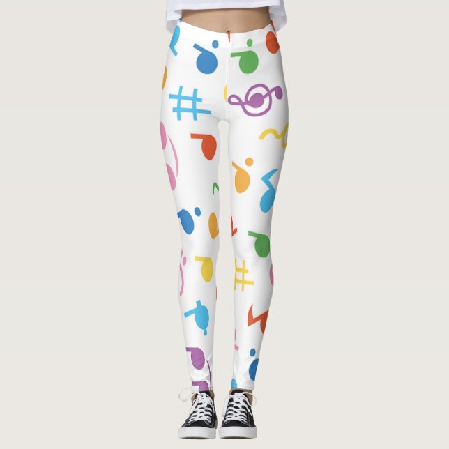 Colorful Music Notes pattern Leggings (Front)