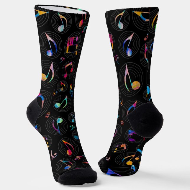 Colorful Music Notes Pattern  Socks (Angled)