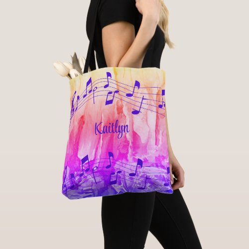Colorful Music Notes Personalized Tote Bag