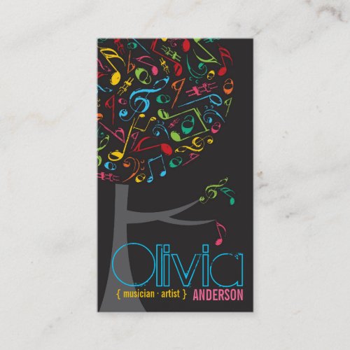 Colorful Music Notes Pop Tree Profile Card Business Cards