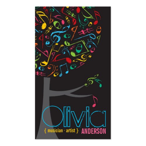 Colorful Music Notes Pop Tree Profile Card Double-Sided Standard Business Cards (Pack Of 100)