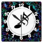 Colorful Music Notes Square Wall Clock