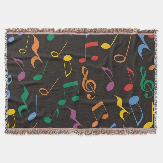Colorful Music Notes Throw Blanket (Front)