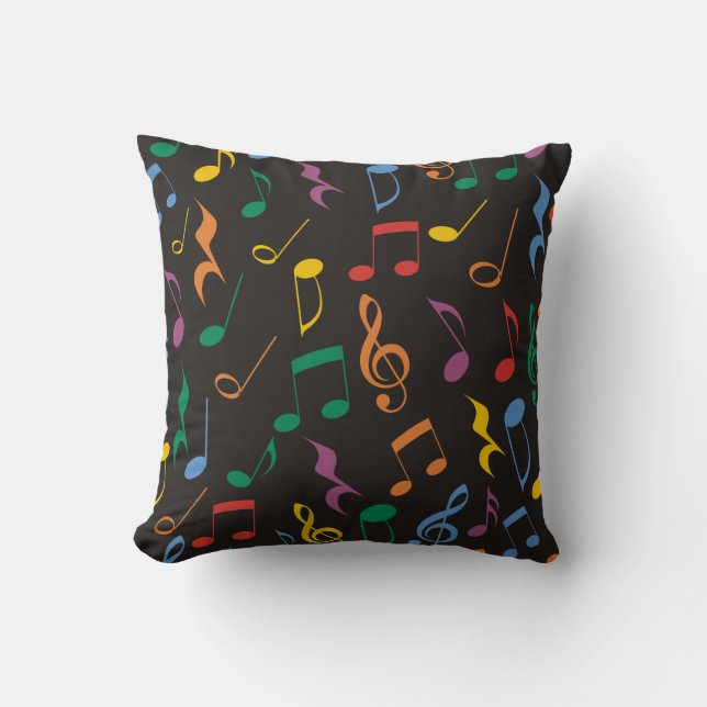 Colorful Music Notes Throw Pillow (Front)