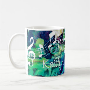 Colorful Music Notes Turquoise Blue Personalized Coffee Mug