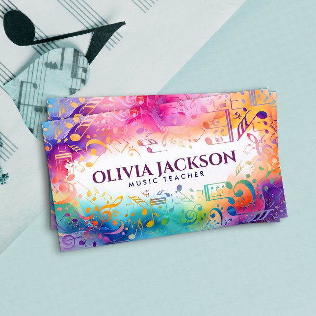 Colorful Music Notes Watercolor Business Card (Creator Uploaded)