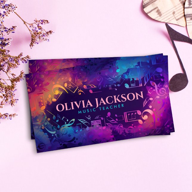 Colorful Music Notes Watercolor Business Card (Creator Uploaded)
