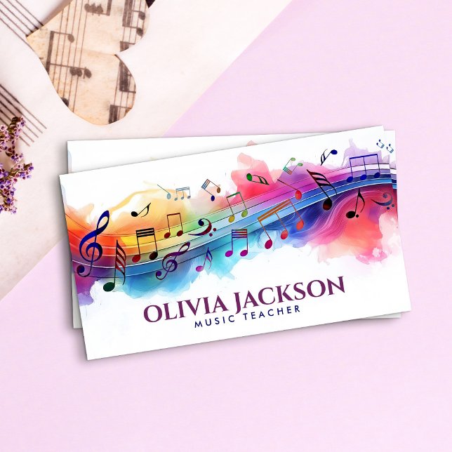 Colorful Music Notes Watercolor Business Card (Creator Uploaded)