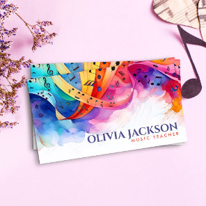 Colorful Music Notes Watercolor Business Card