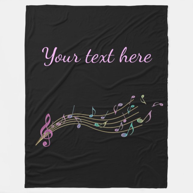 Colorful Music Notes With Customizable Text Fleece Blanket (Front)