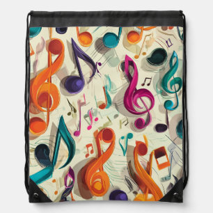 Colorful Music Pattern Drawstring Bag