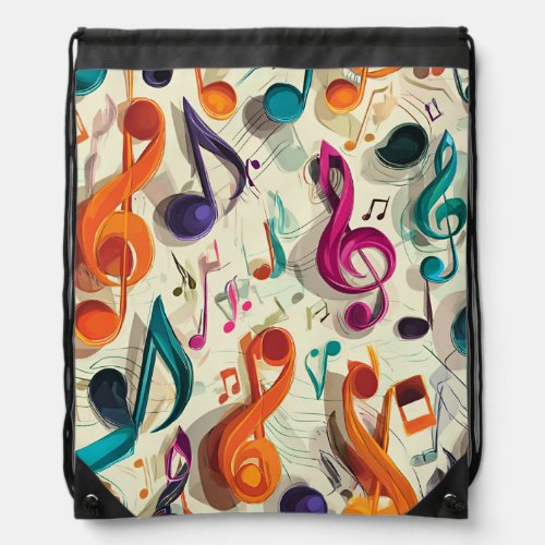 Colorful Music Pattern Drawstring Bag