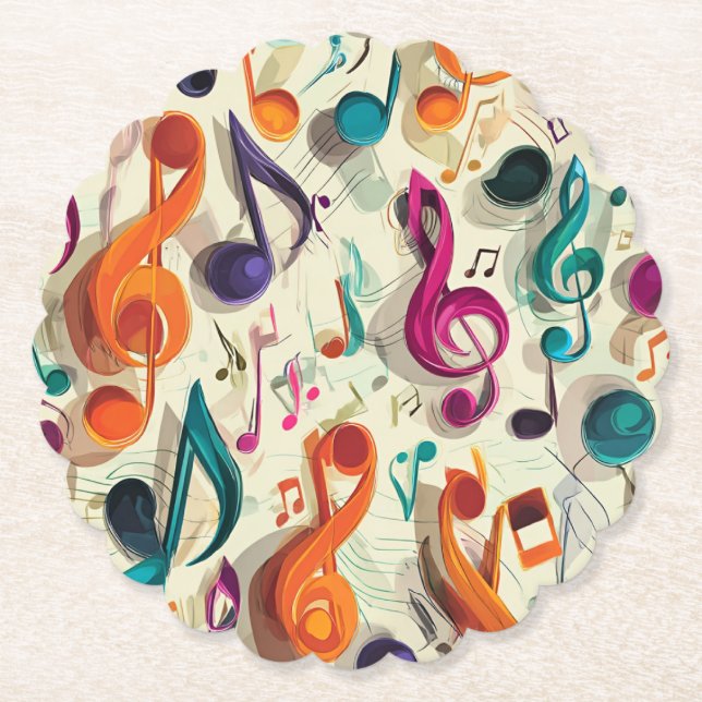 Colorful Music Pattern Paper Coaster (Front)