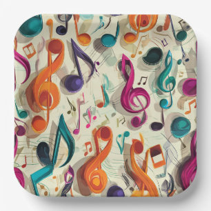 Colorful Music Pattern Paper Plates