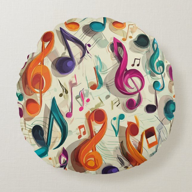 Colorful Music Pattern Round Pillow (Front)