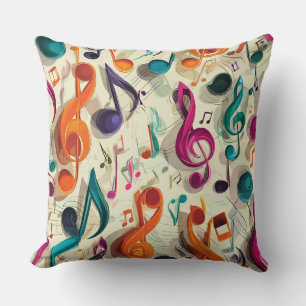 Colorful Music Pattern Throw Pillow