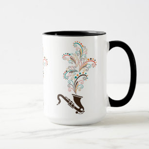 Colorful Music Saxophone & Floral Swirls Mug