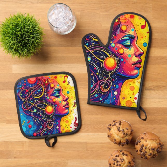 Colorful Music Soul Oven Mitt & Pot Holder Set (Top Down)