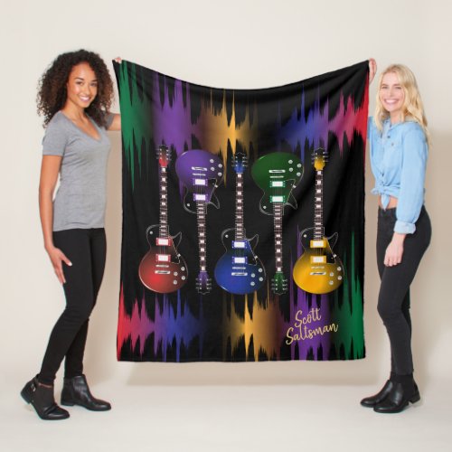 Colorful Music Sound and Guitars Fleece Blanket