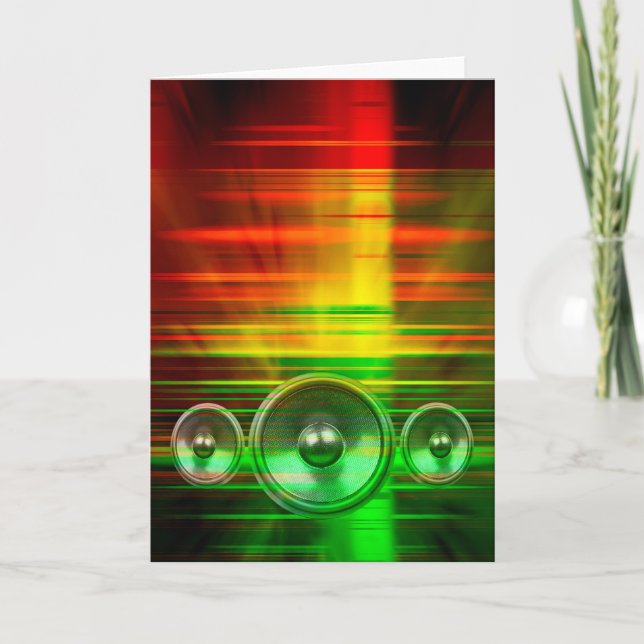 Colorful music speakers greeting card (Front)