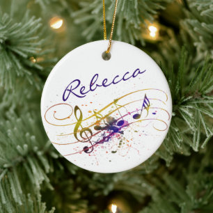 Colorful music splatter personalized ceramic ornament