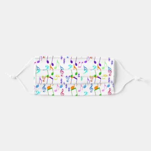 colorful music symbols on white adult cloth face mask