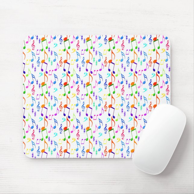 Colorful Music Symbols On White Mouse Pad (With Mouse)
