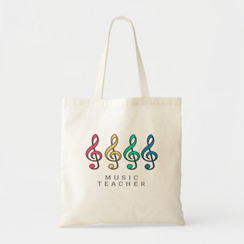 Colorful Music Teacher Tote Bag With Treble Clefs
