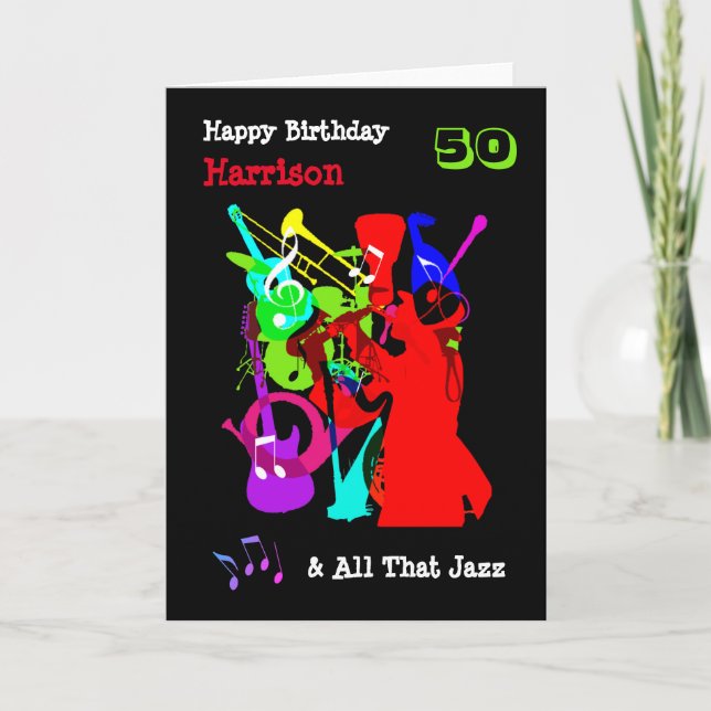 Colorful Music Themed Happy Birthday Personalized Card (Front)