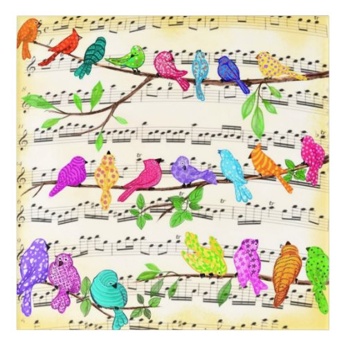 Colorful Musical Birds Acrylic Print Spring