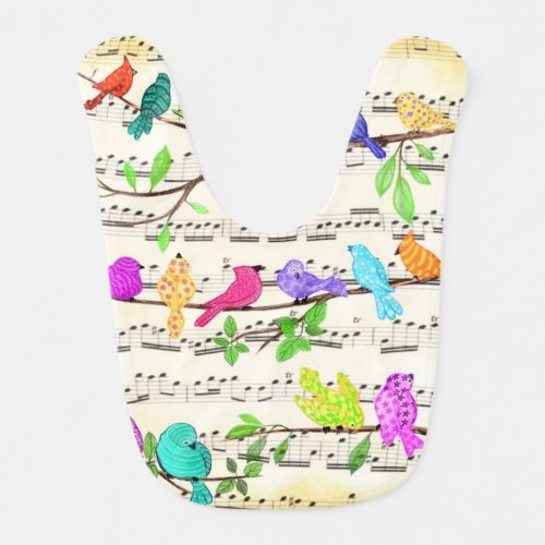Colorful Musical Birds Baby Bib Spring