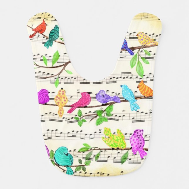 Colorful Musical Birds Baby Bib Spring (Front)