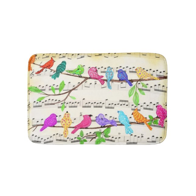 Colorful Musical Birds Bath Mat (Front)