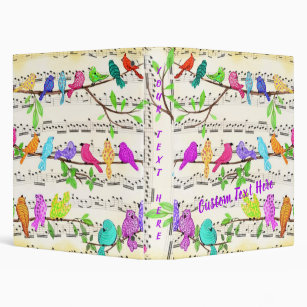 Colorful Musical Birds Binder Spring - Custom Text
