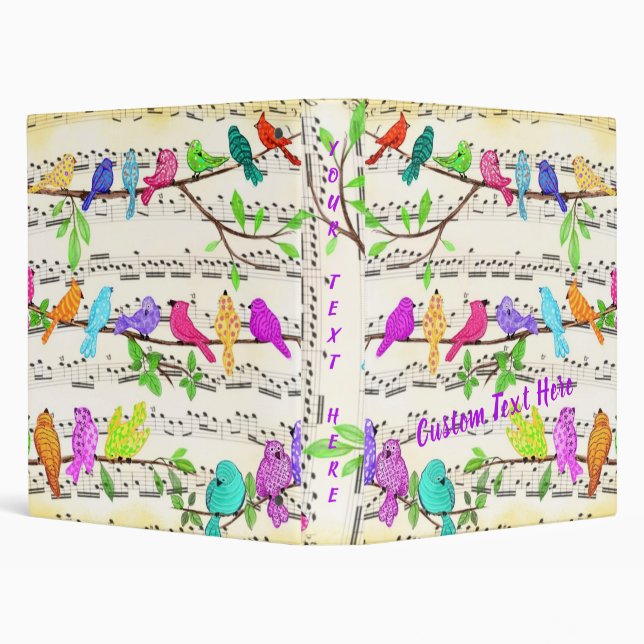 Colorful Musical Birds Binder Spring - Custom Text (Background)