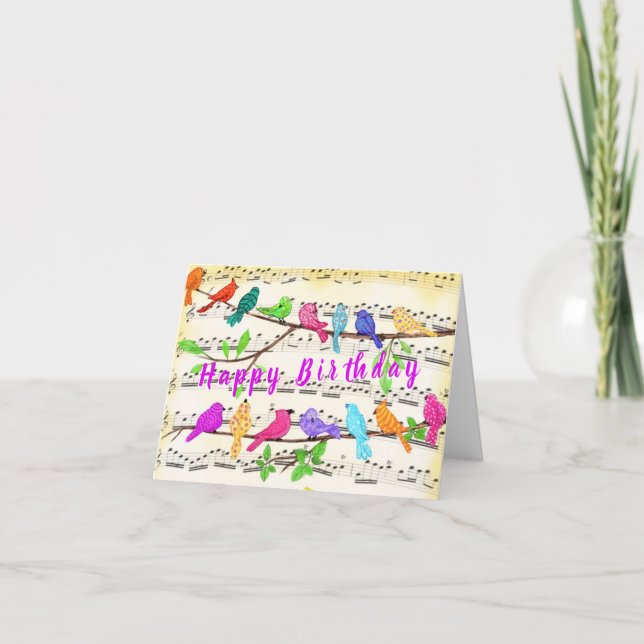 Colorful Musical Birds Birthday Card Spring Song (Front)