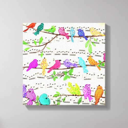 Colorful Musical Birds Canvas Print Spring