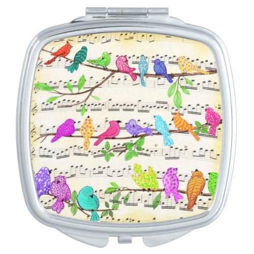 Colorful Musical Birds Compact Mirror Spring