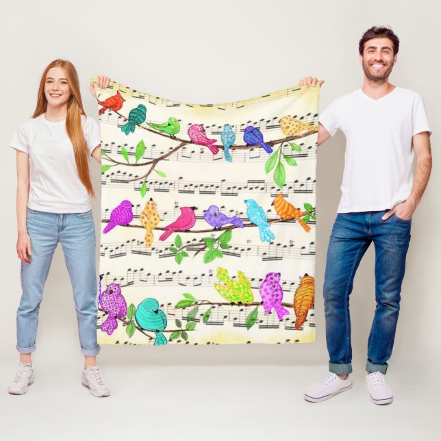  Colorful Musical Birds Fleece Blankes (In Situ)