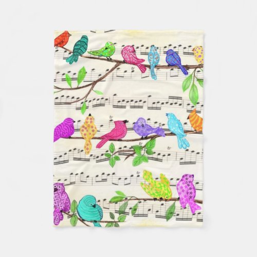 Colorful Musical Birds Fleece Blanket Spring