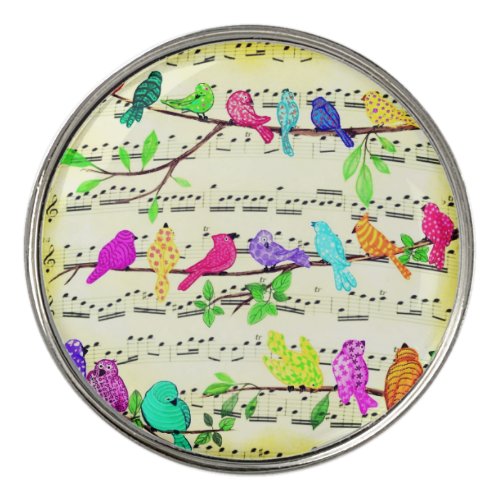 Colorful Musical Birds Golf Ball Marker Spring