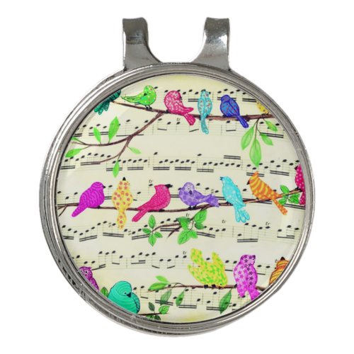 Colorful Musical Birds Golf Hat Clip Ball Marker