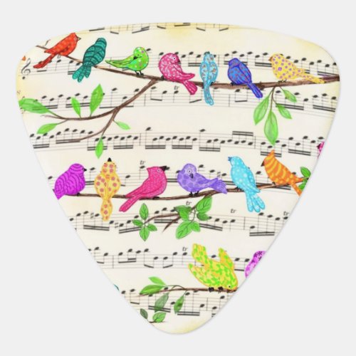 Colorful Musical Birds Guitar Pick