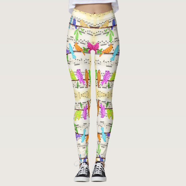 Colorful Musical Birds Leggings Spring (Front)