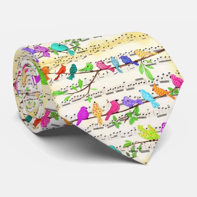 Colorful Musical Birds Neck Tie (Rolled)