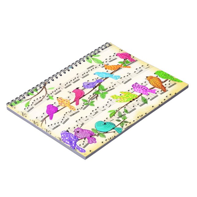 Colorful Musical Birds Notebook (Left Side)